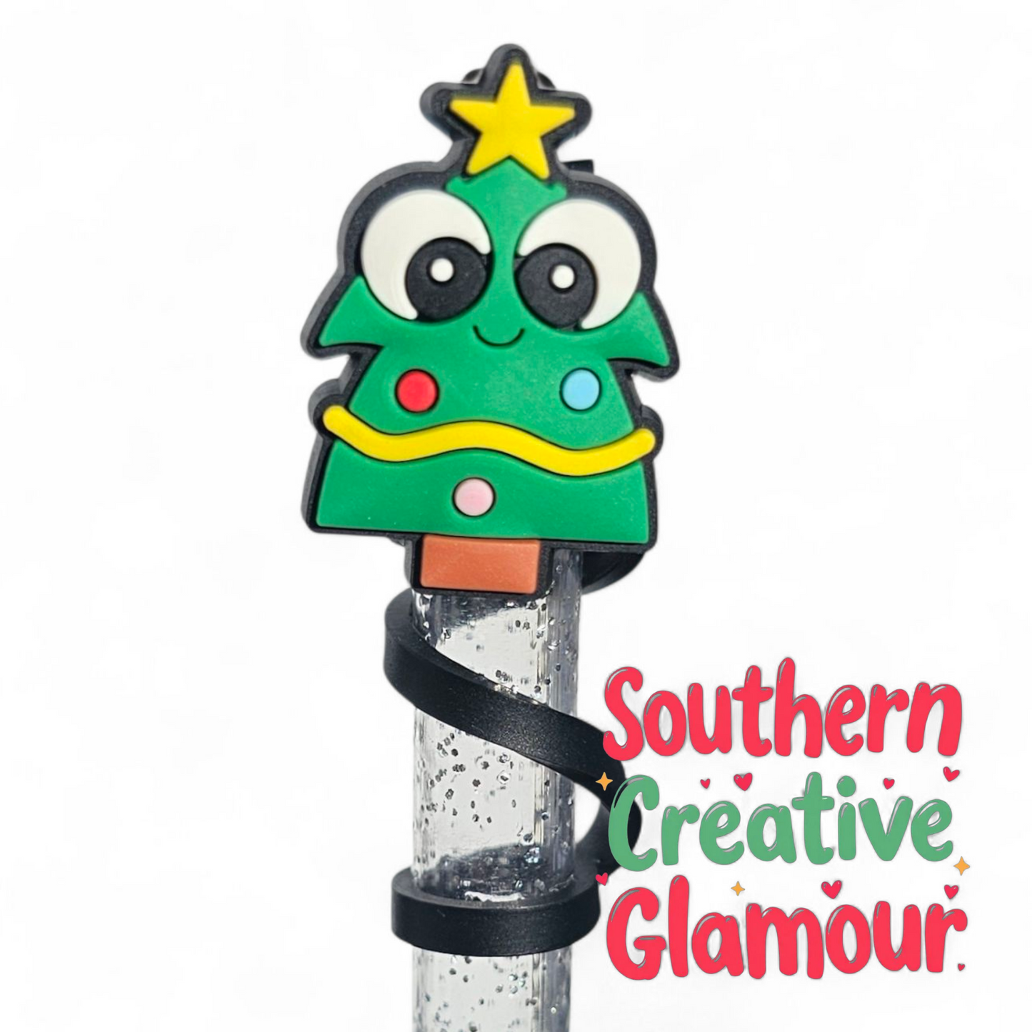 Kawaii Christmas Tree 10mm Silicone Straw Toppers | Festive Straw Covers by Creative Glamour 