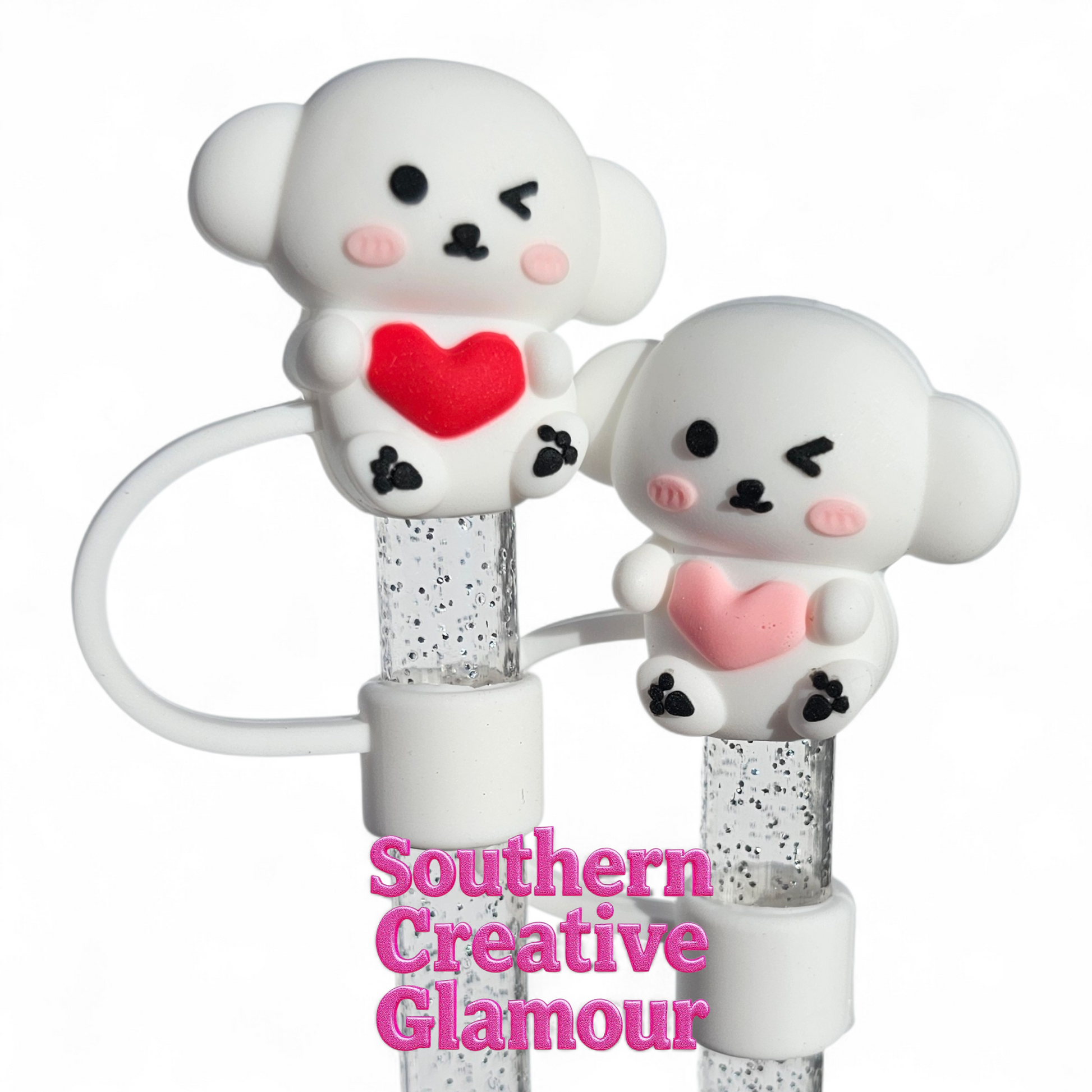 Koala Valentine 10mm Silicone Straw Toppers | Pink & Red by Southern Creative Glamour 
