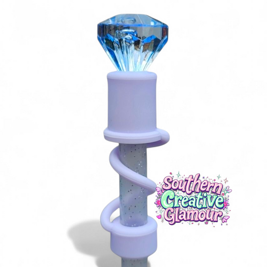 Blue Diamond  | Purple Silicone 3D Straw Topper | Straw Cover by Southern Creative Glamour 
