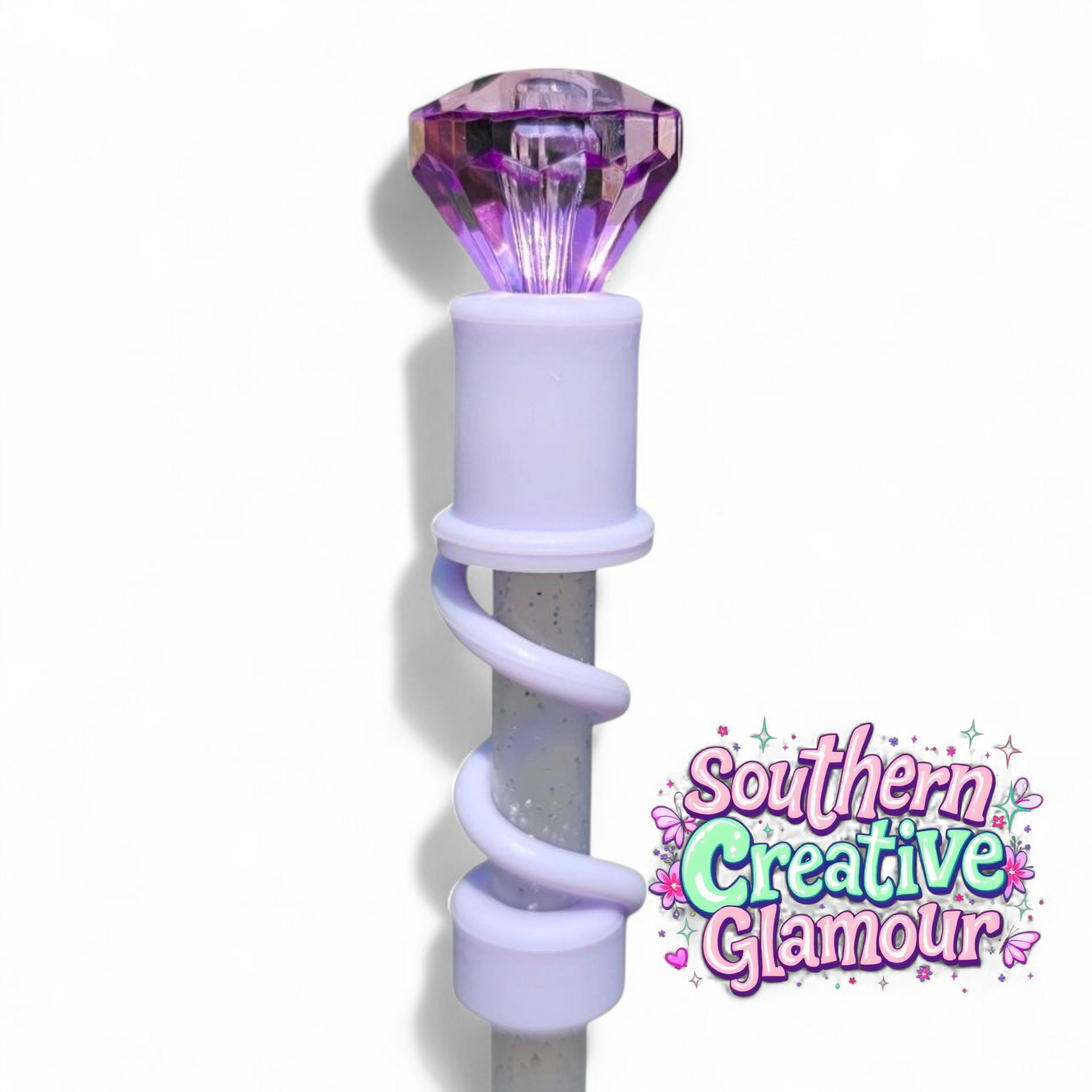 Lavender Purple Diamond  | Light Purple Silicone 10mm Straw Topper Base | Straw Cover by Southern Creative Glamour 