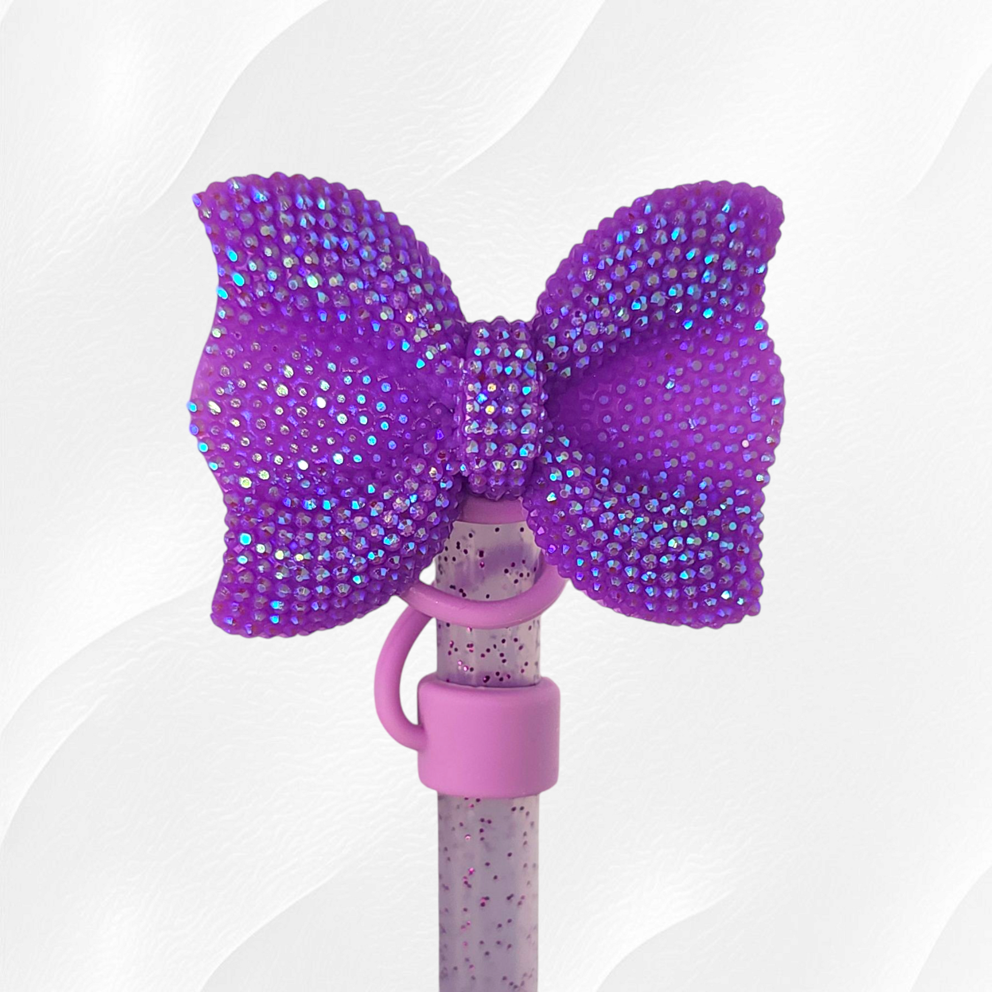 Lavender Purple bow tie straw topper  - straw cover. Fits 10mm Straws and Stanley Straws. 