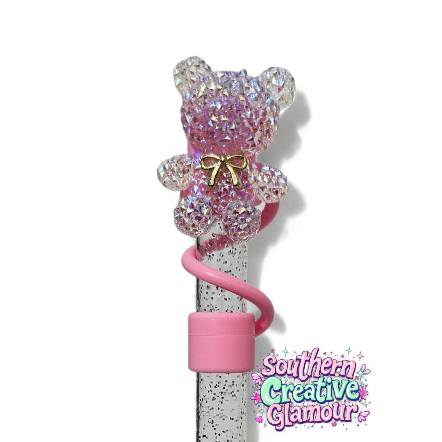 Lavender Purple Crystal Bear 10mm Straw Topper | Tumbler Accessory by Southern Creative Glamour 