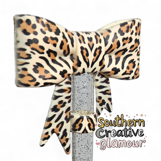Leopard Print 3D Bow Silicone 10mm Straw Topper