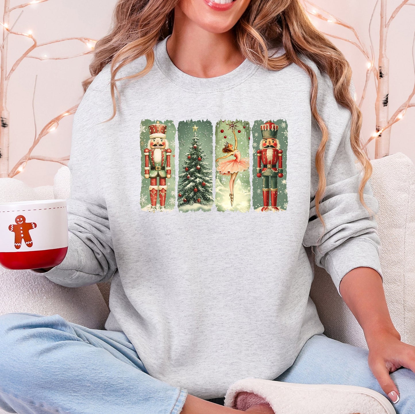 Light Ash Grey Christmas, Nutcracker Ballet, Vintage Sweatshirt
