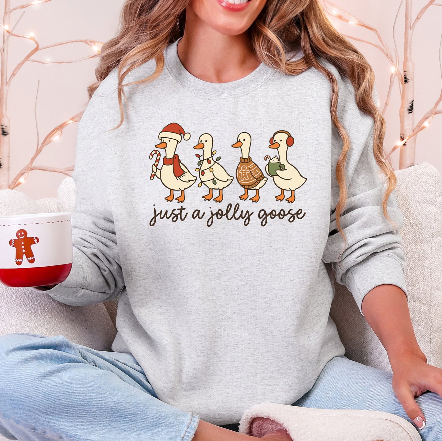Light Ash Gray Just A Jolly Goose, Christmas, Santa, Funny Sweatshirt