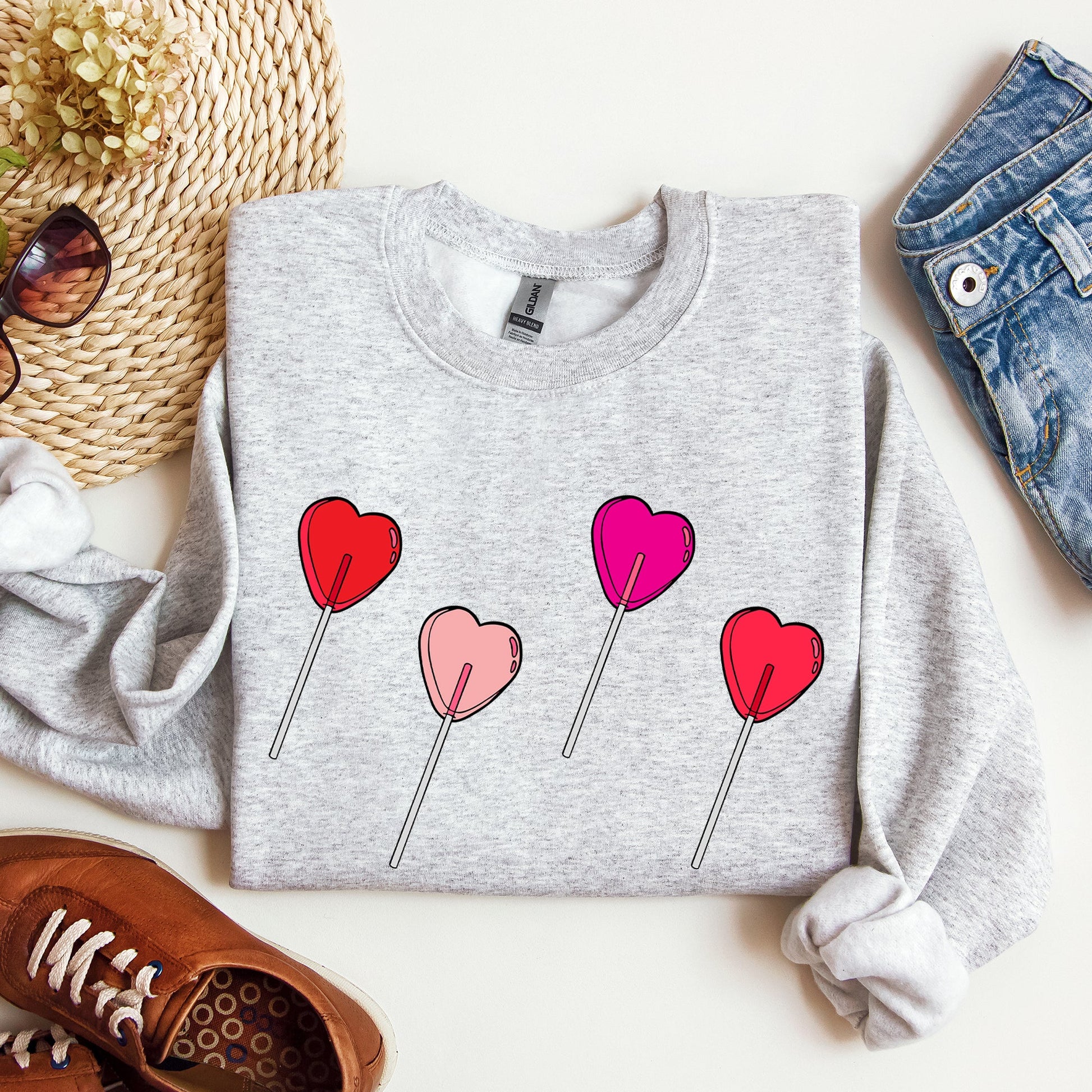 Light Ash Gray Lollipop Hearts Valentine's Day Sweatshirt 