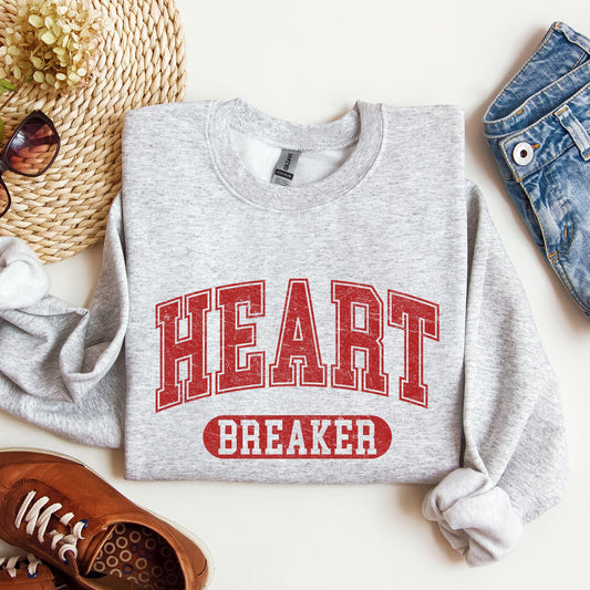 Light Gray Heart Breaker Crewneck Sweatshirt – Valentine’s Day Graphic Pullover