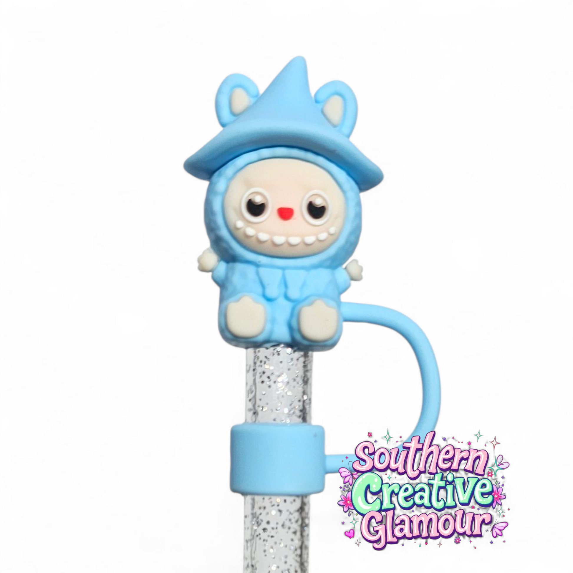 Blue Labubu inspired 10mm Straw Toppers by Southern Creative Glamour 