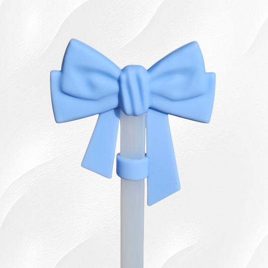 Coquette Ribbon Bow Silicone Straw Topper  - Heather Blue 