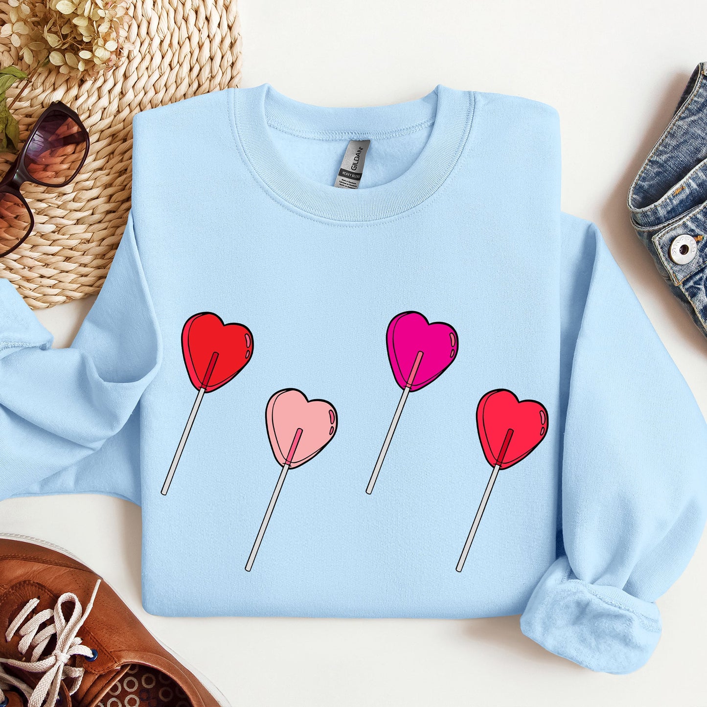 Light Blue Lollipop Hearts Valentine's Day Sweatshirt 