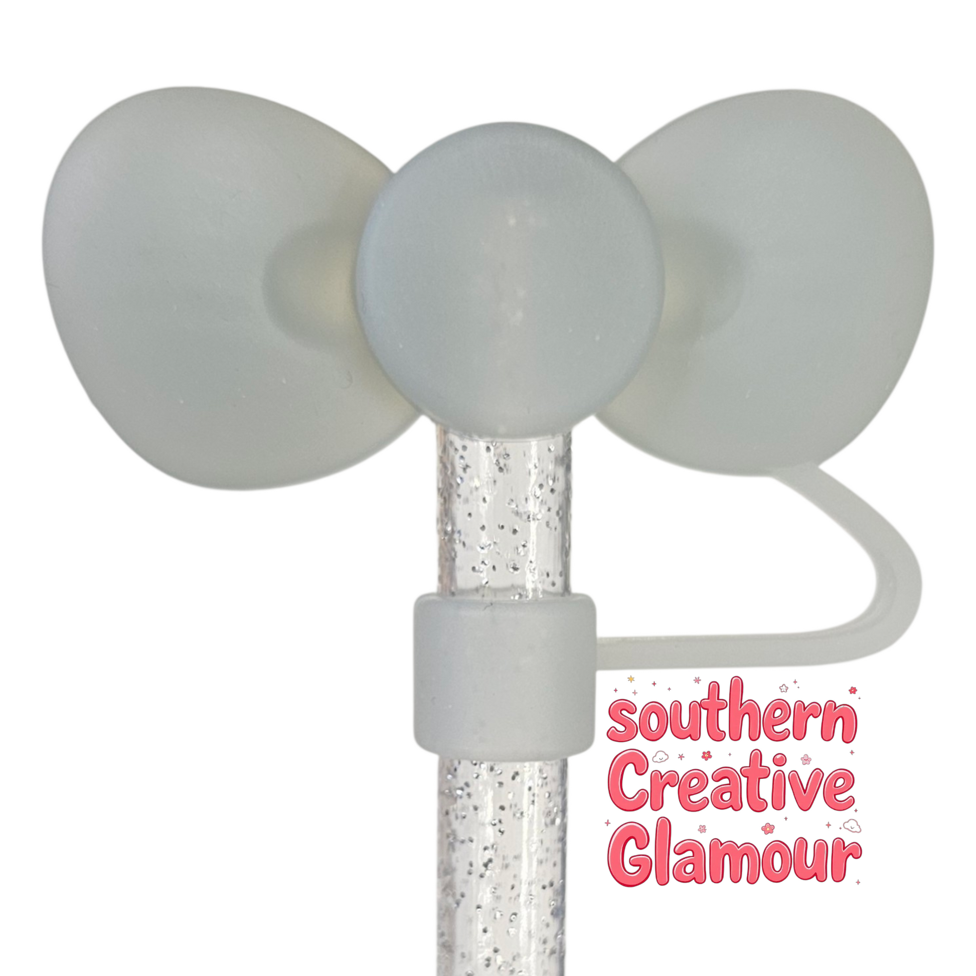 Dove Gray 3D Bow Silicone Straw Topper by Southern CreativeGlamour | Fits 10mm Straws