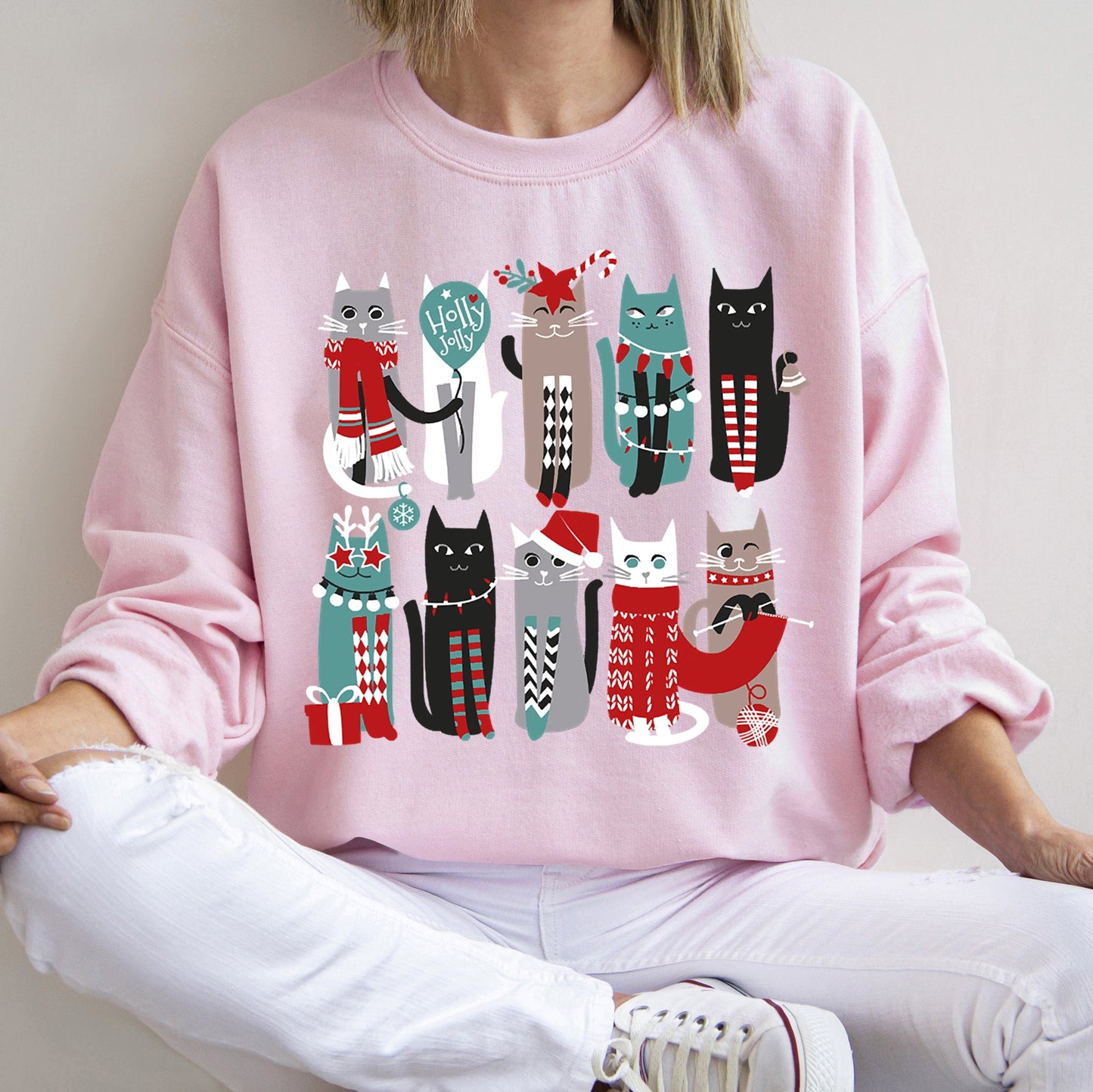 Light Pink Christmas Cats Cute Sweatshirt