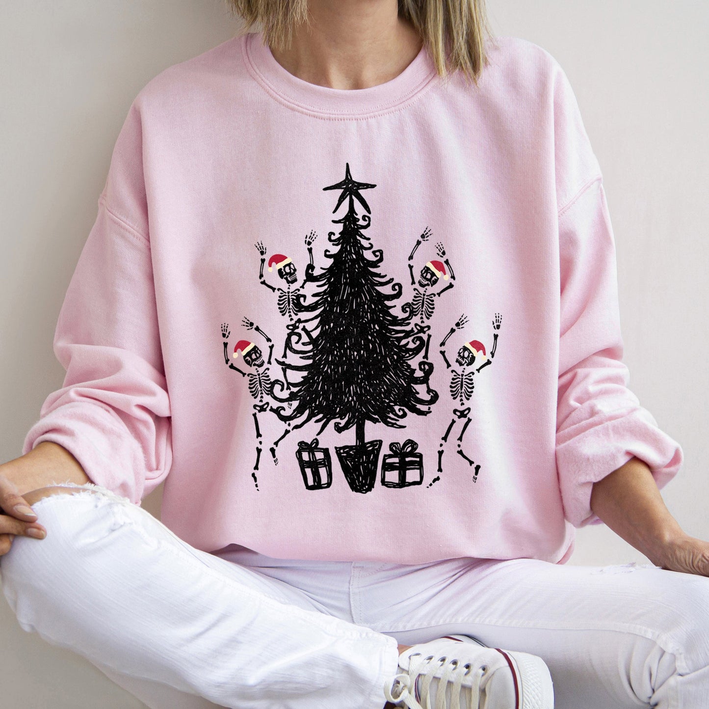 Light Christmas Dancing Skeletons Retro Sweatshirt