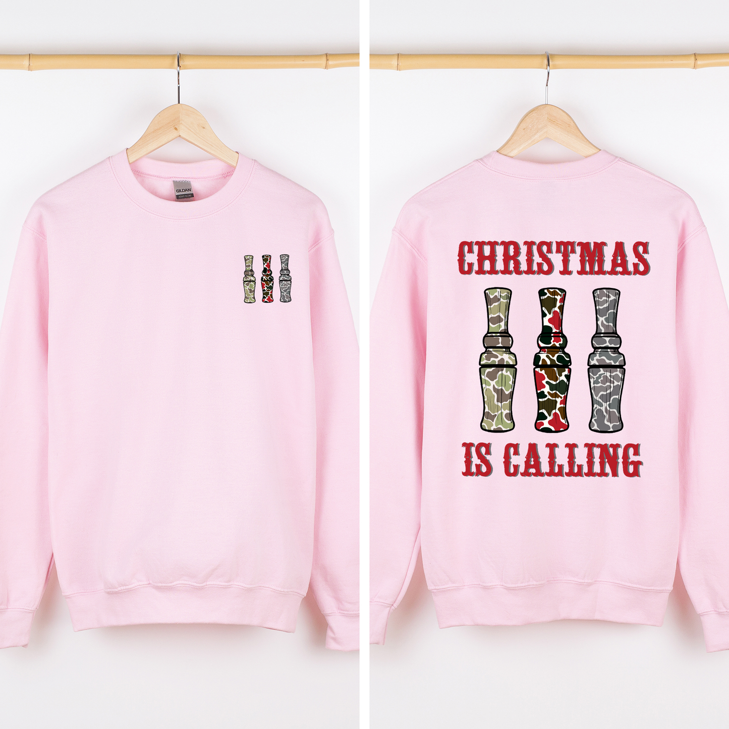 Light Pink Christmas is Calling, Duck Season, Hunting, Front and Back Sweatshirt