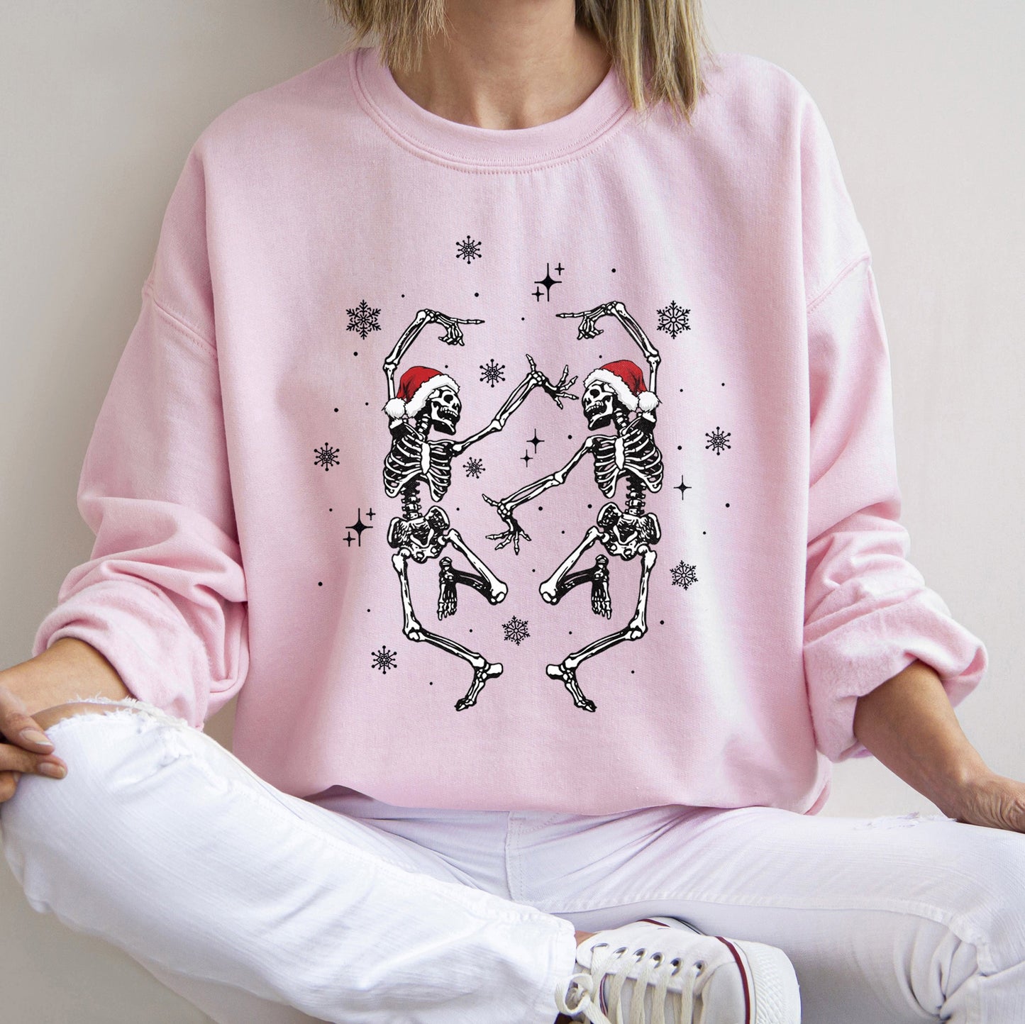Light Pink Dancing Skeletons Retro Christmas Sweatshirt