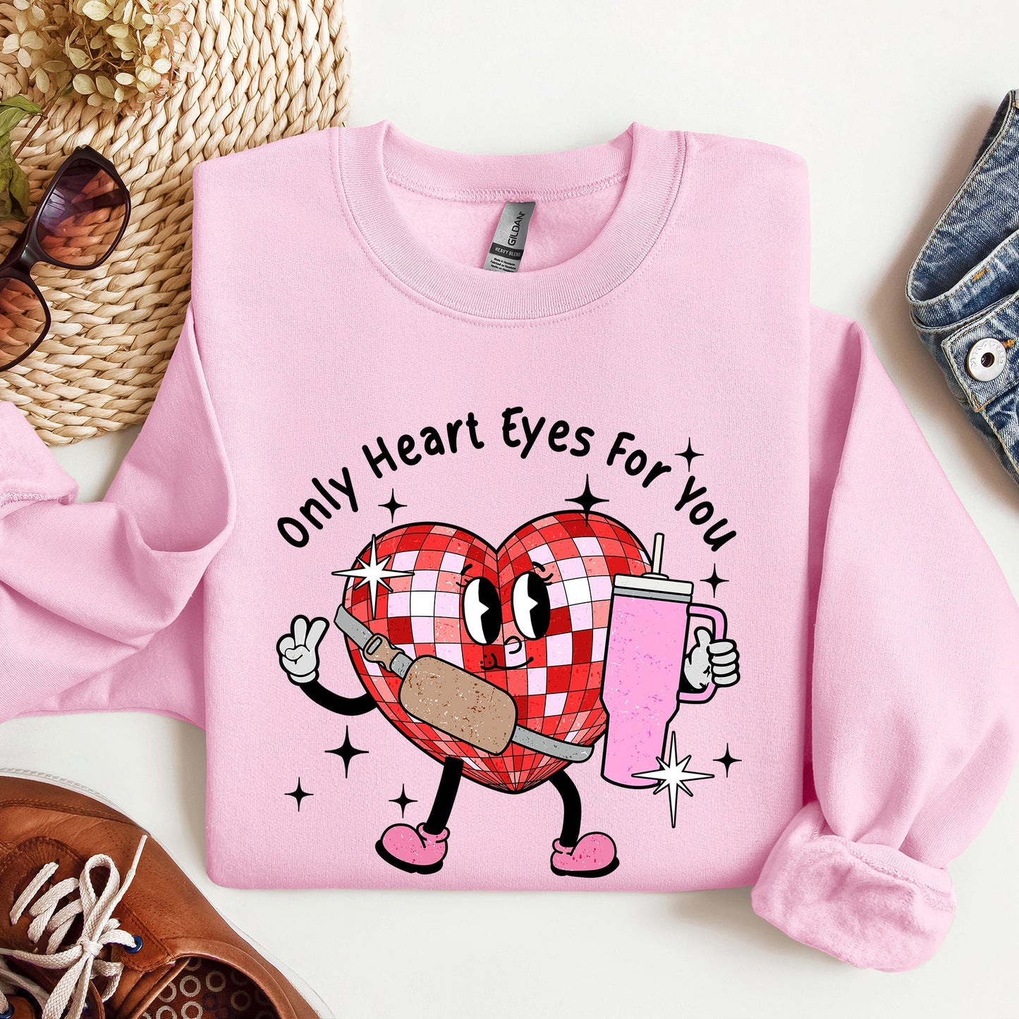 Light Pink Only Heart Eyes For You Disco Heart Tumbler Lover Valentine Sweatshirt