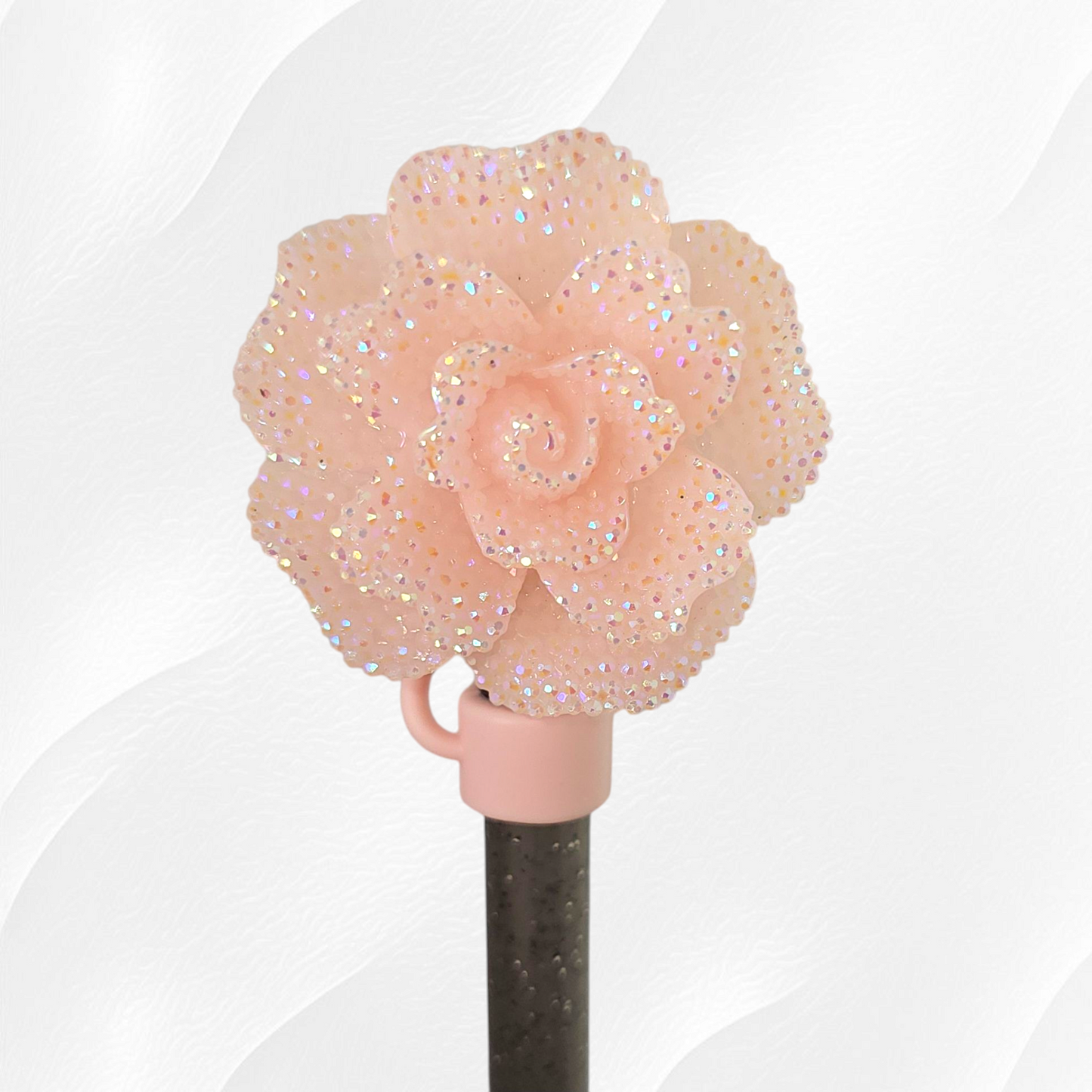 Blush Pink Glitter Rose 10mm Straw Topper by Southern Creative Glamour 