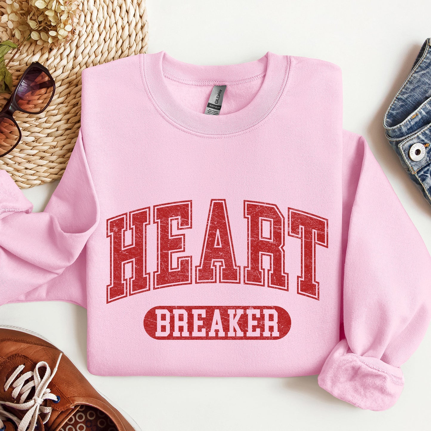 Light Pink Heart Breaker Crewneck Sweatshirt – Valentine’s Day Graphic Pullover