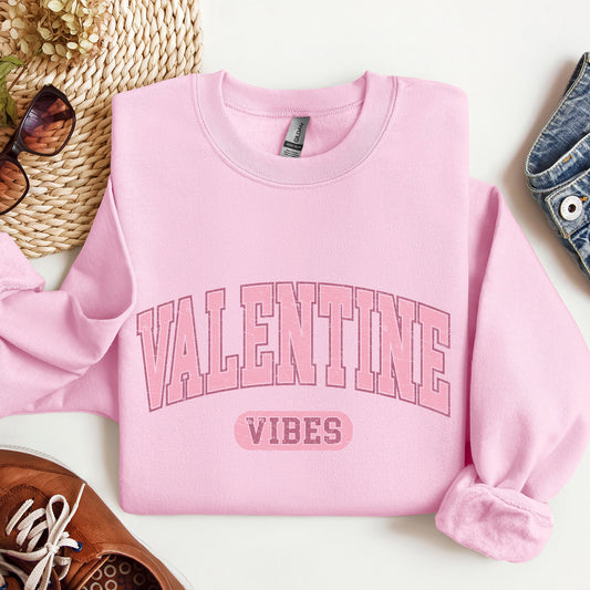 Light Pink Valentine Vibes College Style Sweatshirt – Cute Valentine Crewneck