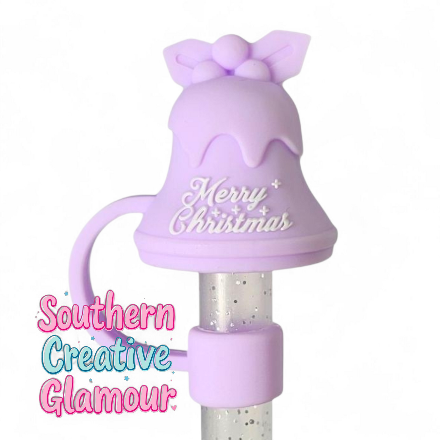Light Purple Merry Christmas Jingle Bell 3D Silicone 10mm Straw Topper by Southern Creative Glamour 