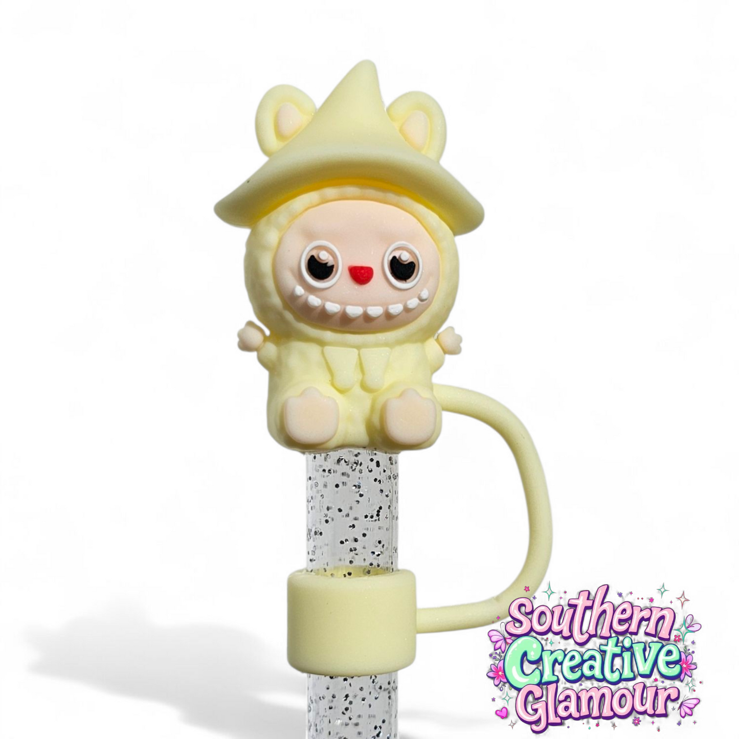 Yellow 3D Labubu 10mm Straw Topper by Southern Creative Glamour