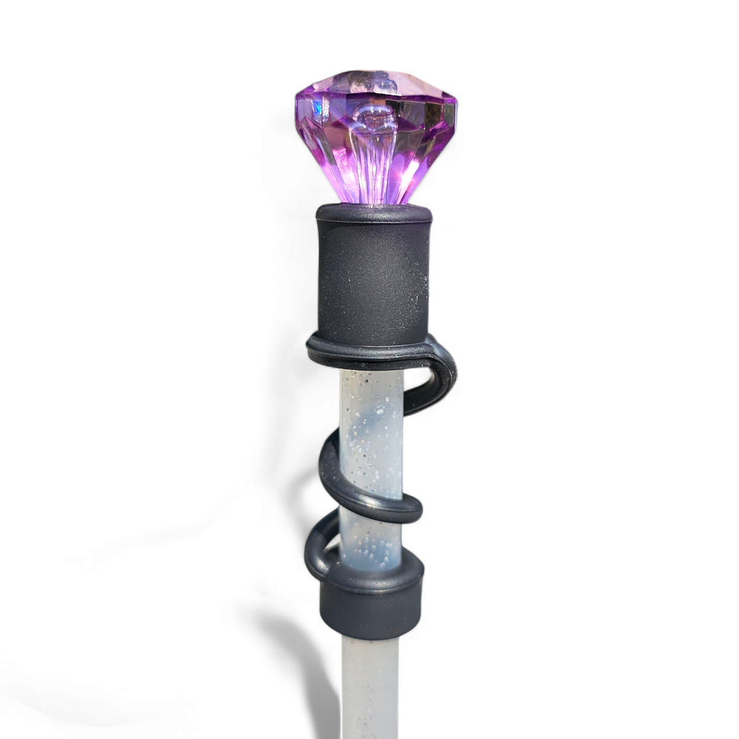 Lilac Purple Diamond  | Black Silicone 10mm Straw Topper Base 