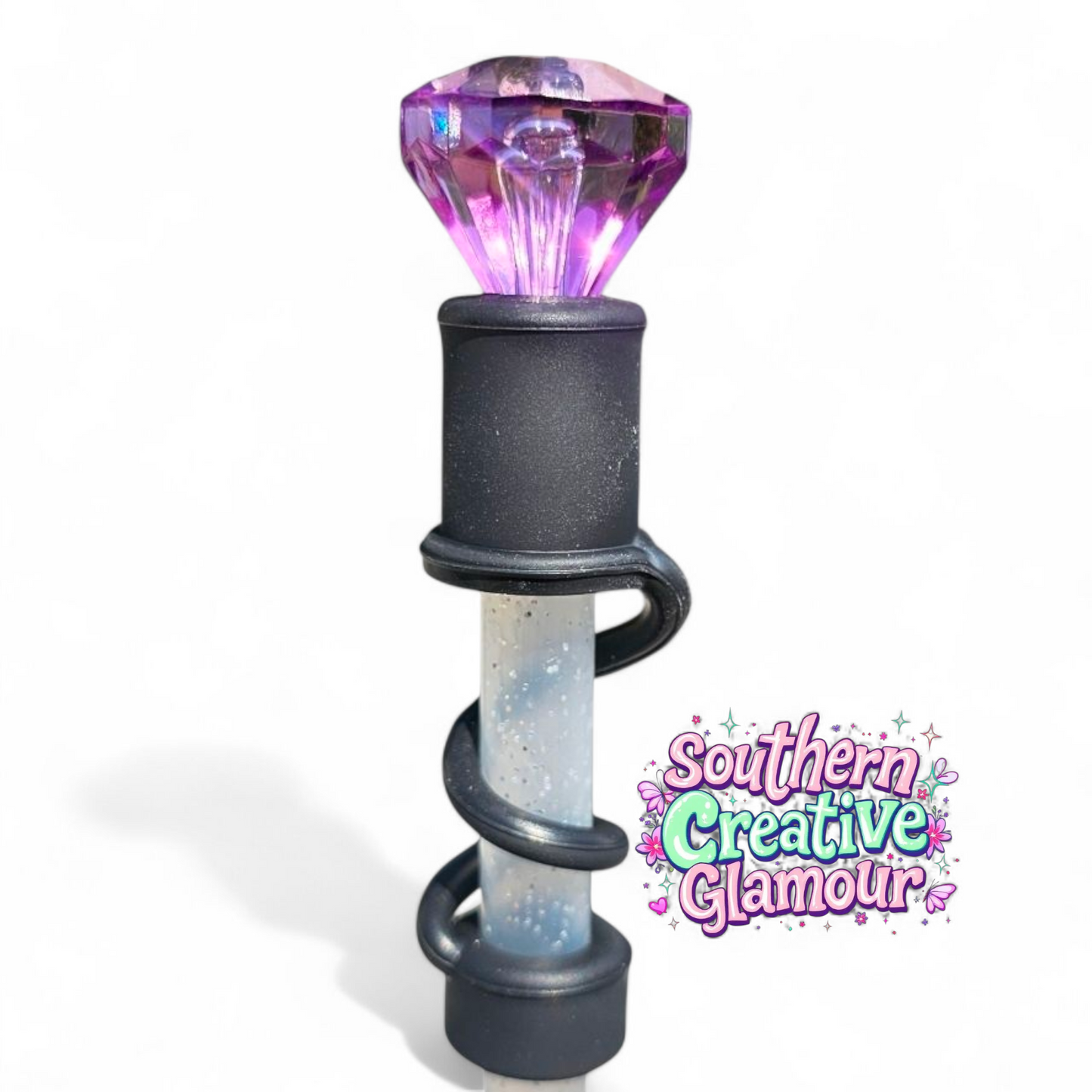 Lilac Purple Diamond Silicone 10mm Straw Topper | Straw Cover by Southern Creative Glamour 