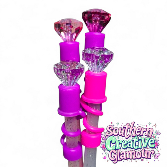 Magenta Purple Diamond 3D Silicone 10mm Straw Toppers | Straw Covers by Southern Creative Glamour 