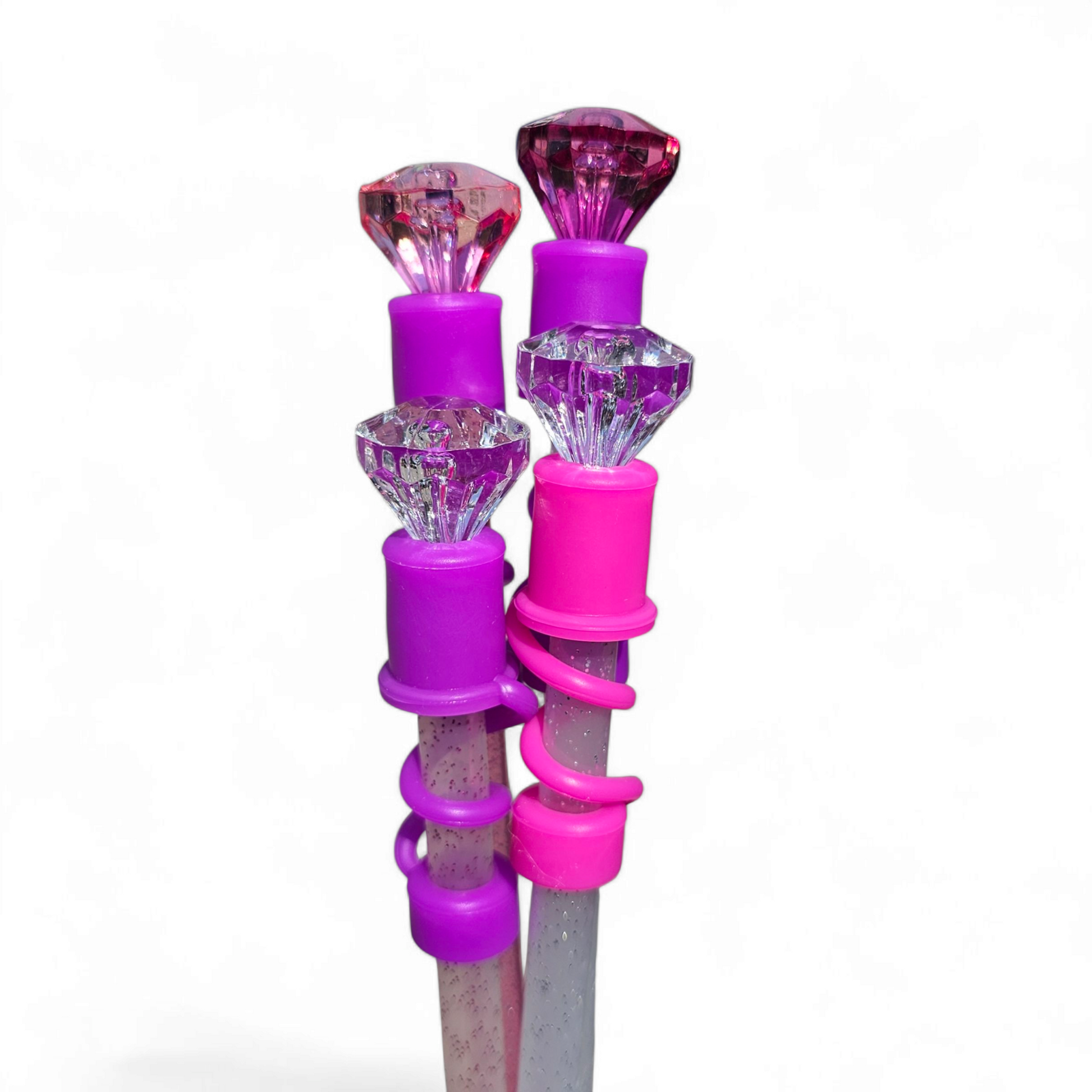Magenta Purple Diamond Silicone 10mm Straw Toppers by Southern Creative Glamour 