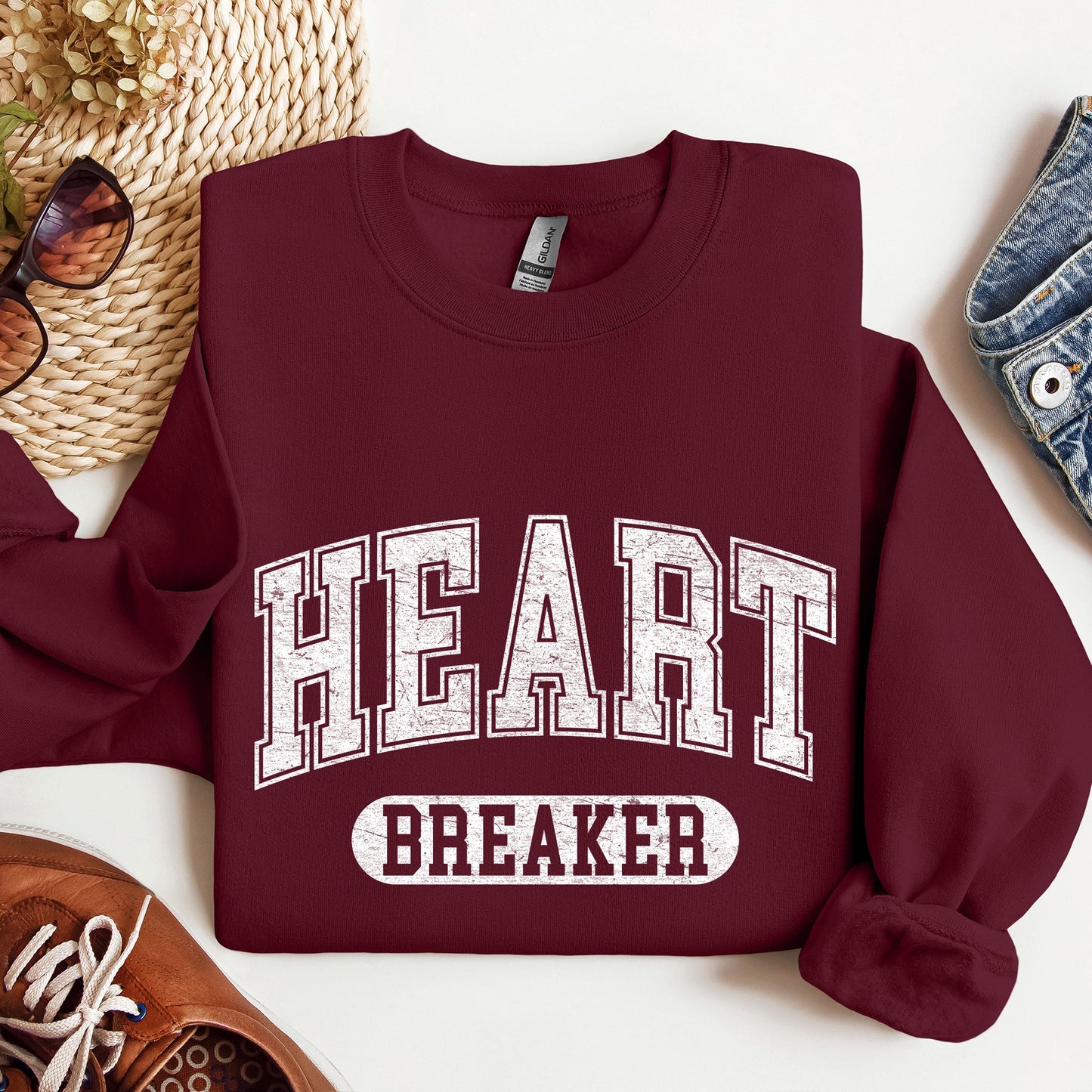 Maroon Heart Breaker Crewneck Sweatshirt – Valentine’s Day Graphic Pullover