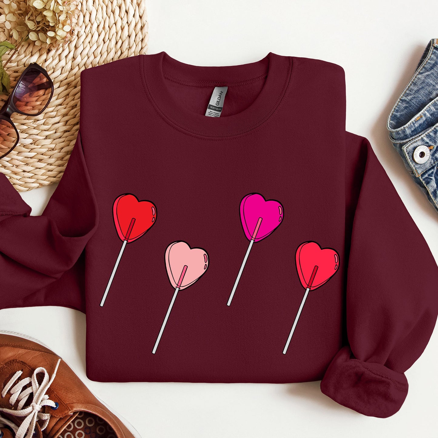 Maroon Lollipop Hearts Valentine's Day Sweatshirt 