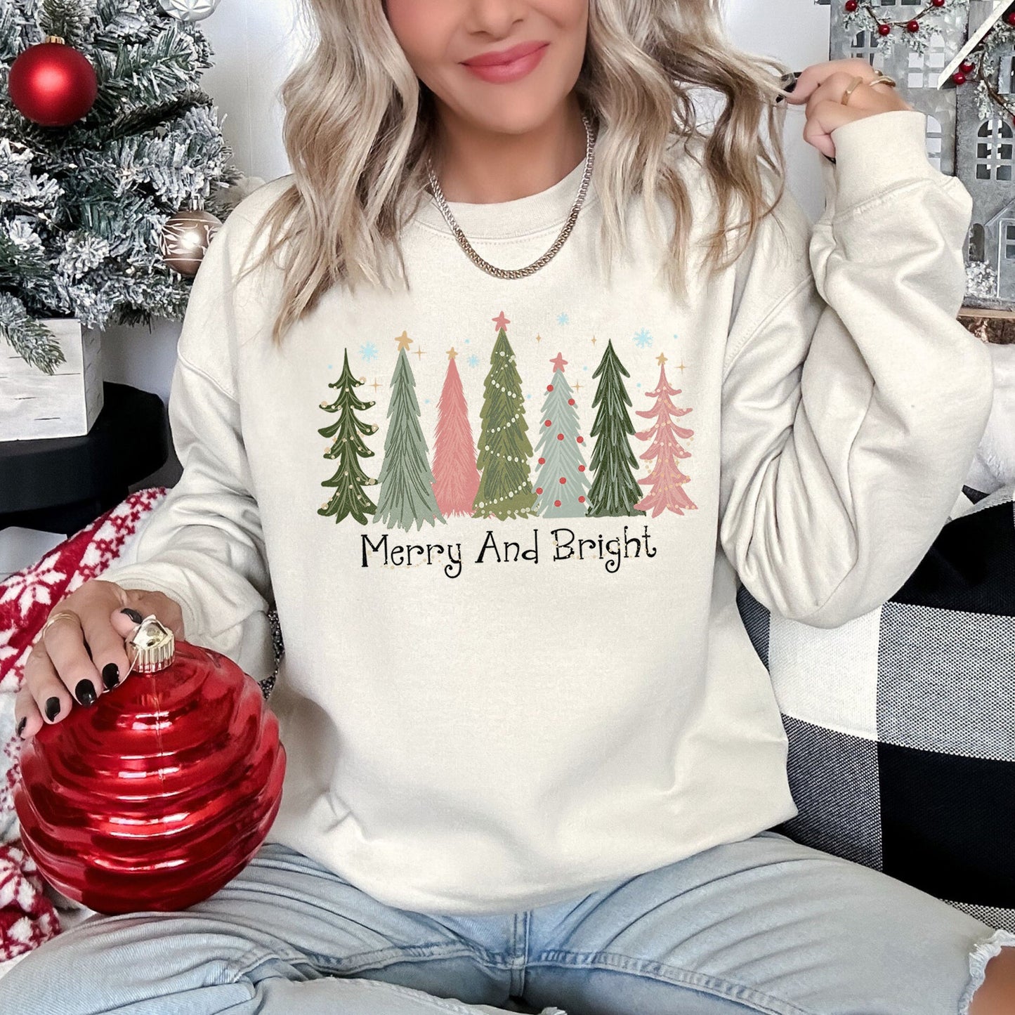 Sand Merry and Bright Christmas Trees Sweatshirt