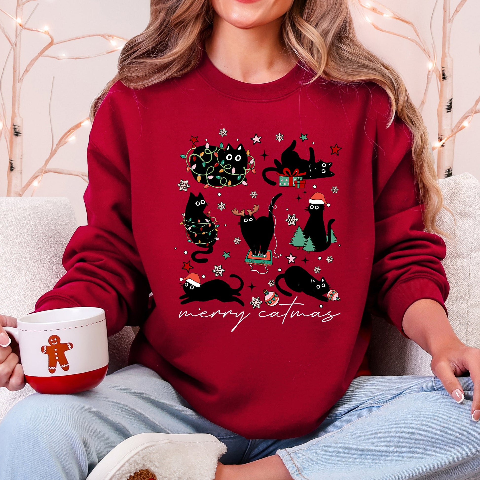 Garnet Red Merry Catmas, Christmas, Cat Lover, Santa, Pets Sweatshirt