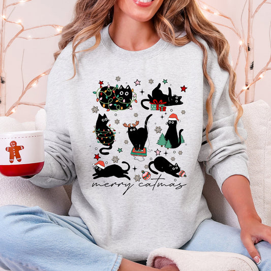 Light Ash Gray Merry Catmas, Christmas, Cat Lover, Santa, Pets Sweatshirt
