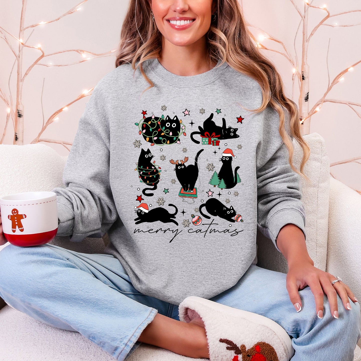Sport Gray Merry Catmas, Christmas, Cat Lover, Santa, Pets Sweatshirt