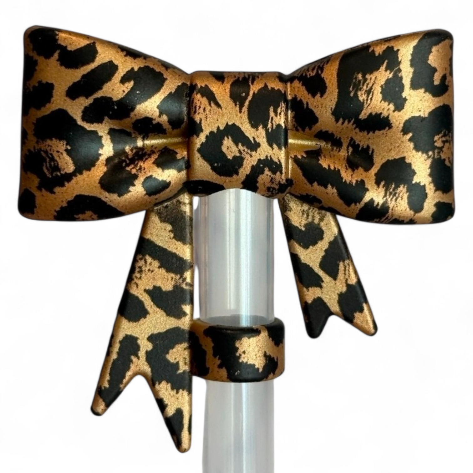 Metallic Leopard 3D Bow Silicone Straw Topper | Fits 10mm Straws