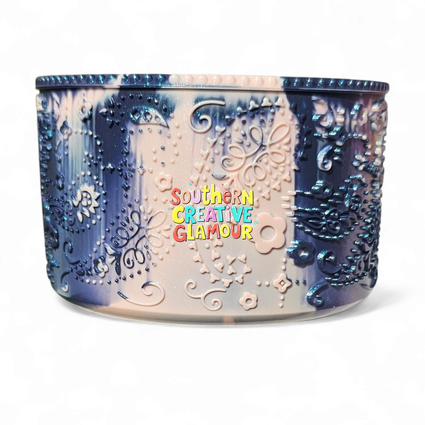 Metallic Pink Dusk Shimmer Paisley Textured 3D Silicone Tumbler Boot by Southern Creative Glamour 