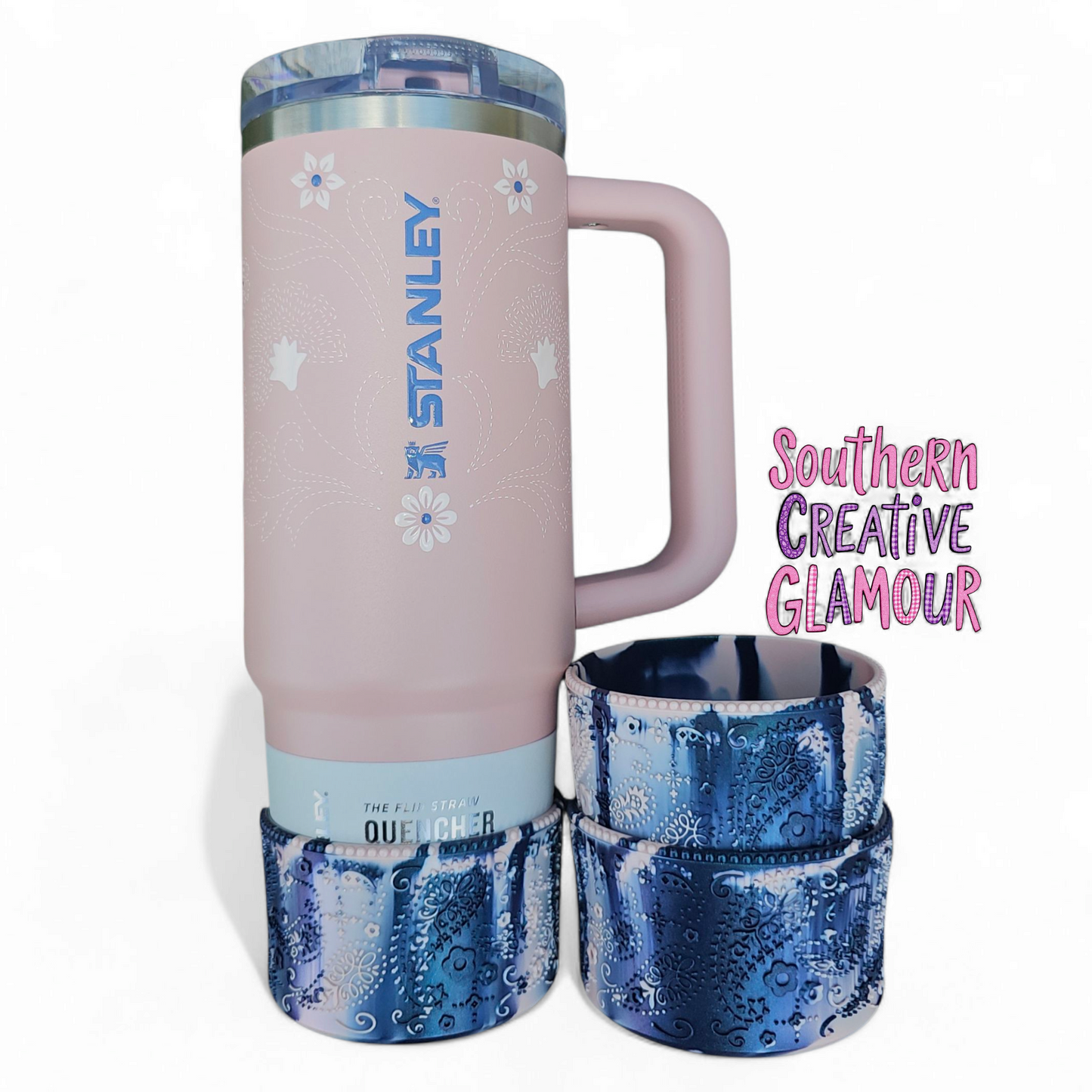 Metallic Pink Dusk Paisley Princess Silicone Tumbler Boot | Tumbler Sleeve by Southern Creative Glamour 