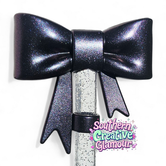 Metallic Purple Shimmer 3D Bow 10mm Silicone Straw Topper by Southern Creative Glamour 