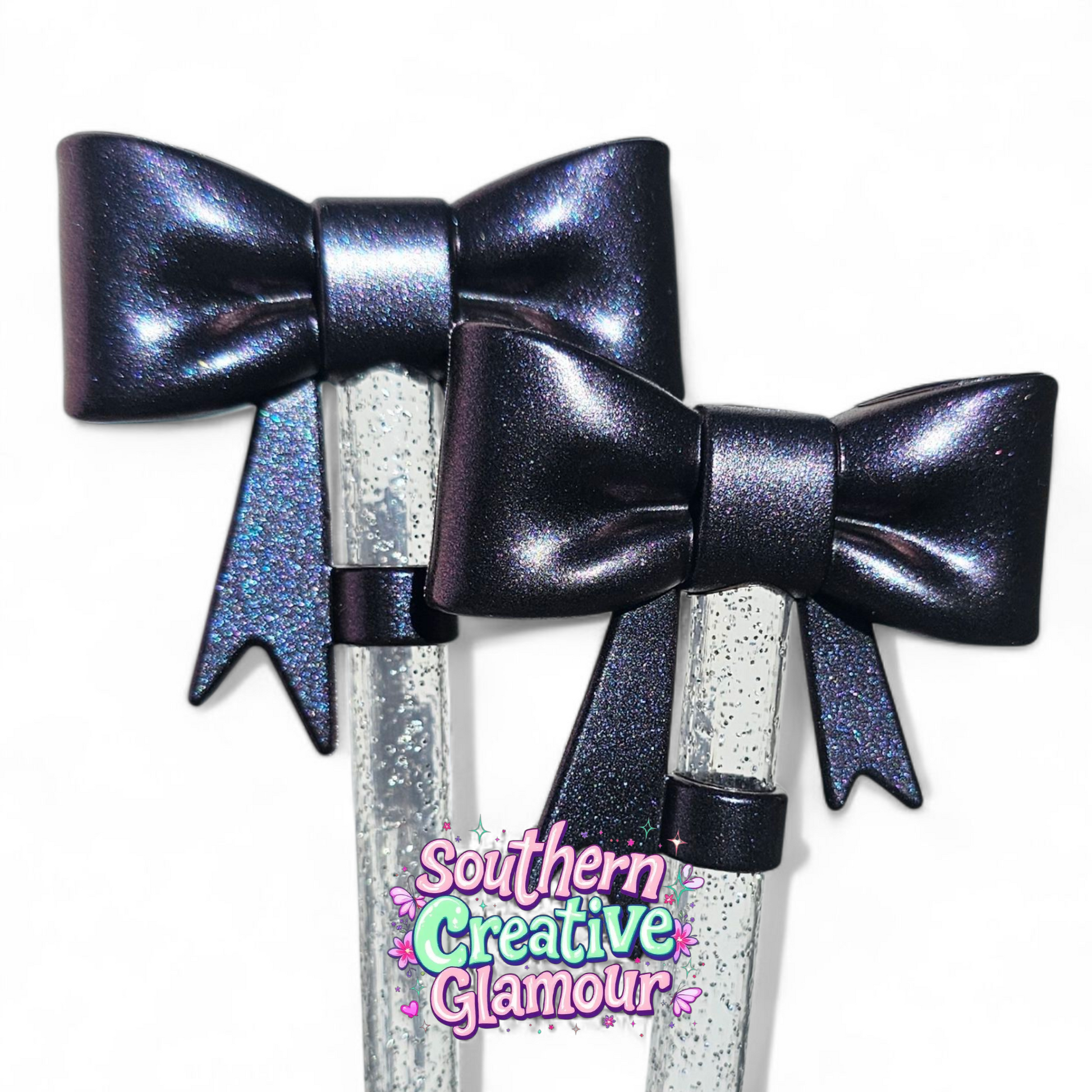 Metallic Purple Shimmer 3D Bow 10mm Silicone Straw Topper by Southern Creative Glamour 