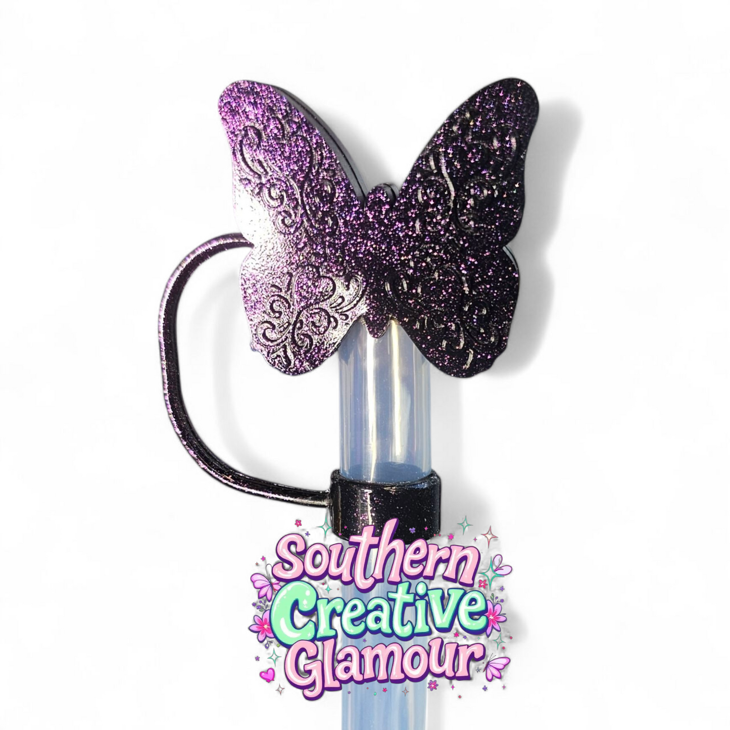 Metallic Purple Shimmer Butterfly 12mm Silicone Straw Topper by SouthernCreativeGlamour | Fits Brumate 