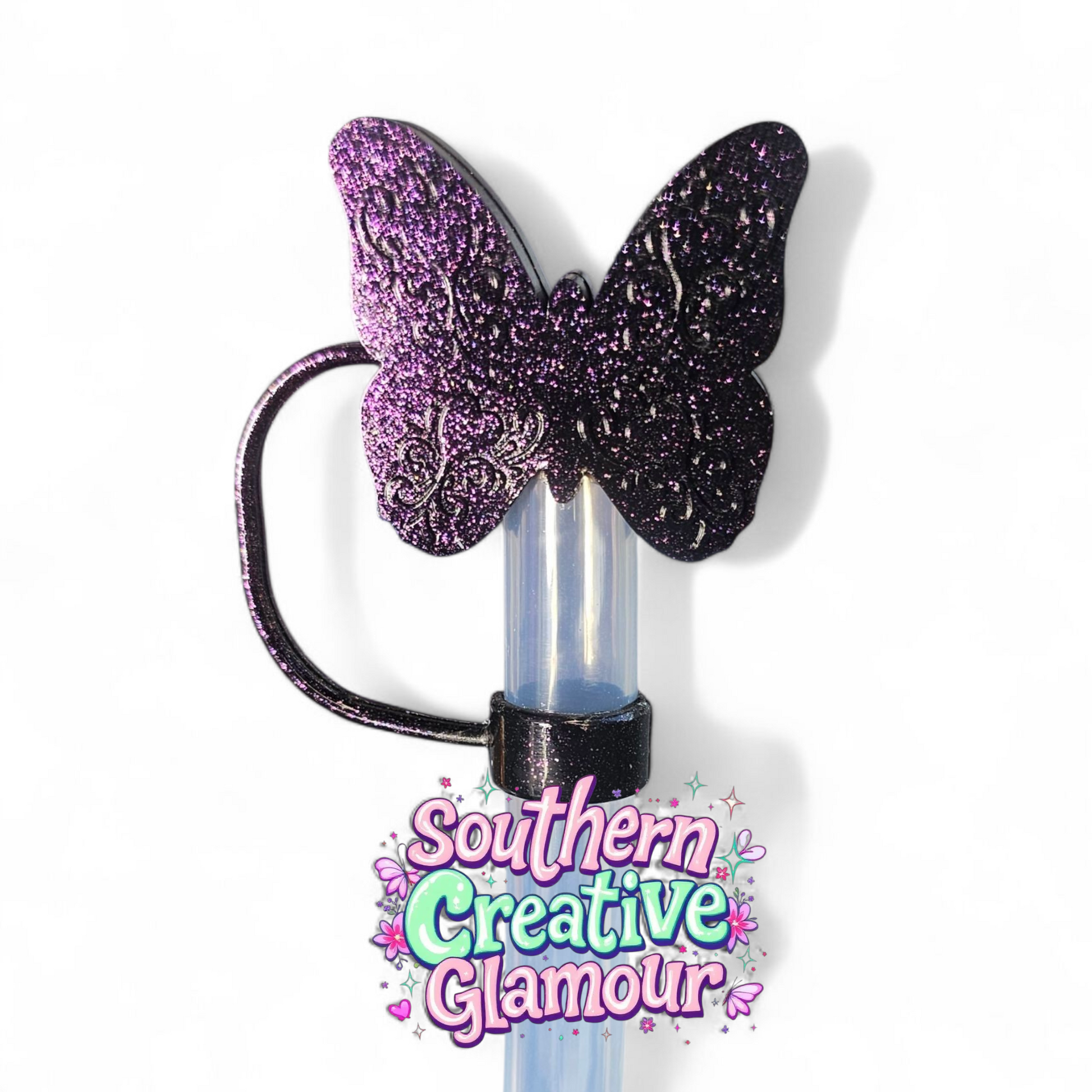 Metallic Purple Shimmer Butterfly 12mm Silicone Straw Topper by SouthernCreativeGlamour | Fits Brumate 