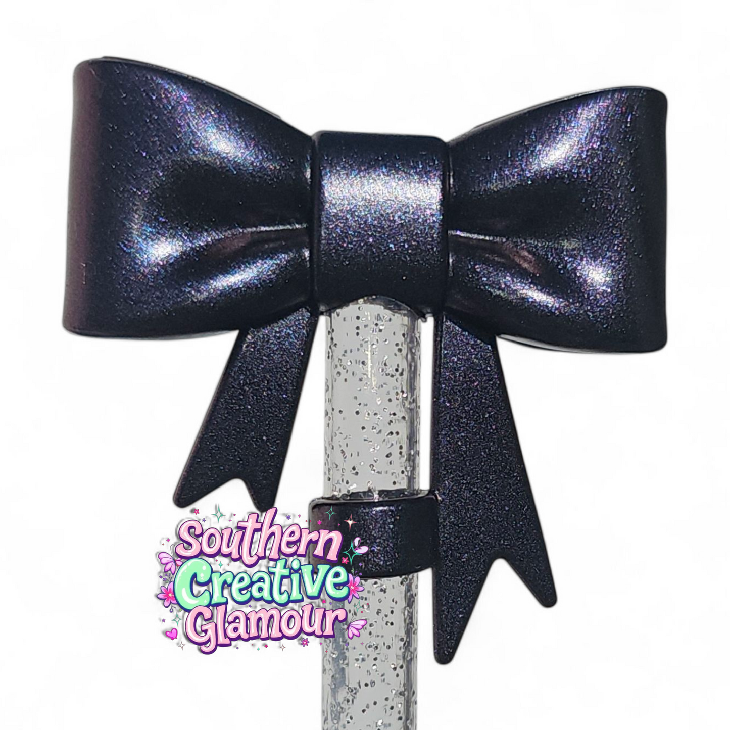 Metallic Purple Shimmer 3D Bow 10mm Silicone Straw Topper