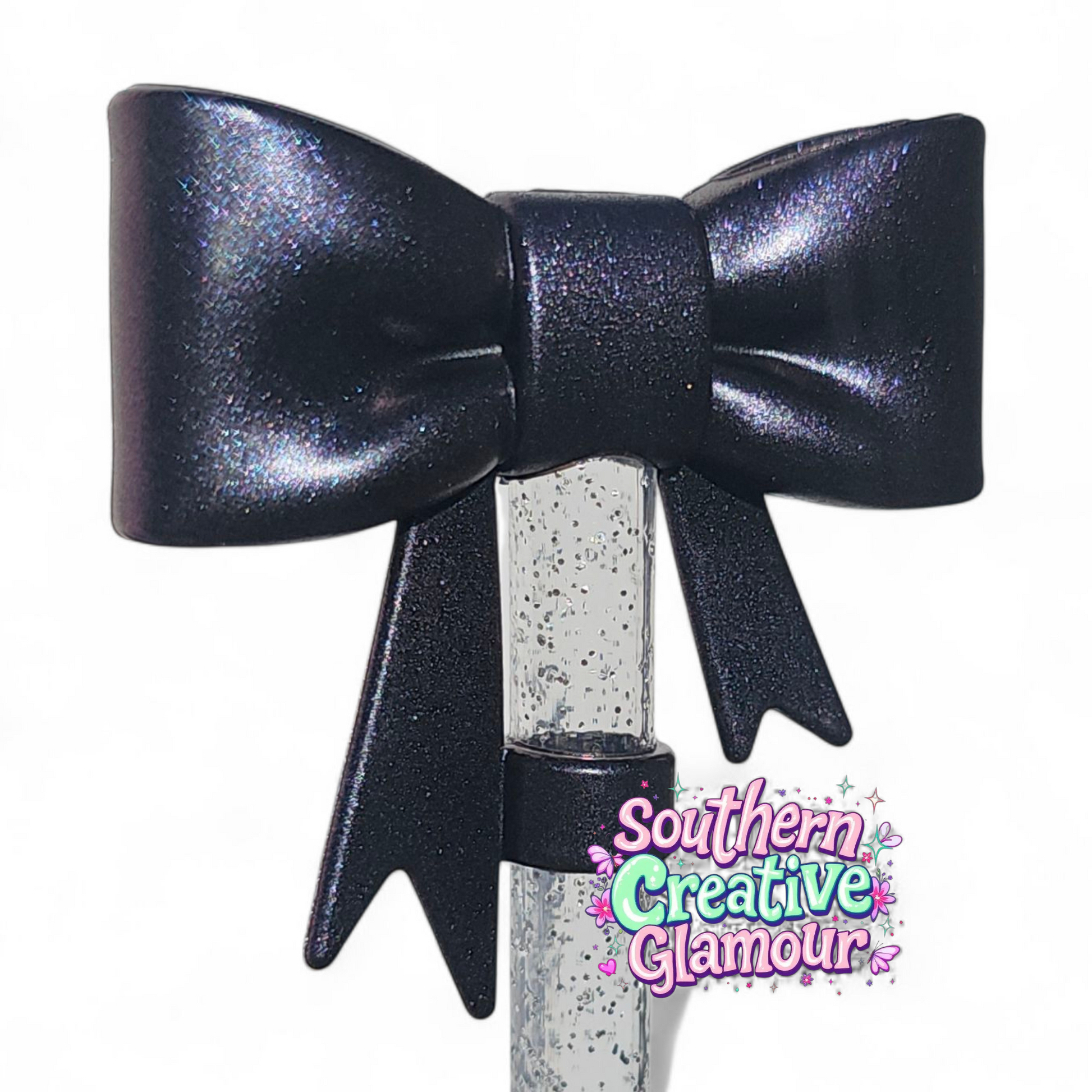 Metallic Purple Shimmer 3D Bow 10mm Silicone Straw Topper