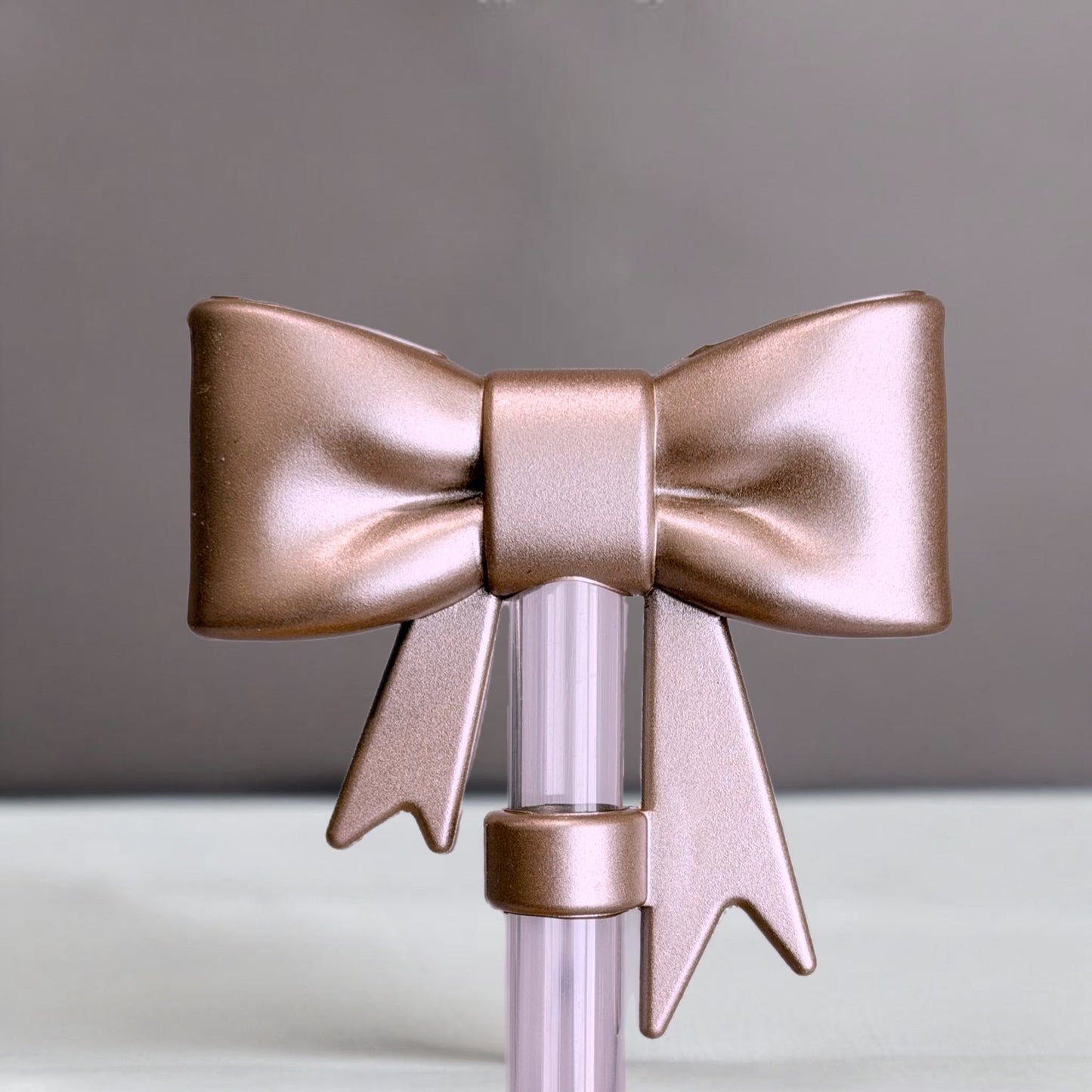 Metallic Rose Gold Shimmer 3D Bow Straw Topper | Fits 10mm Straws 
