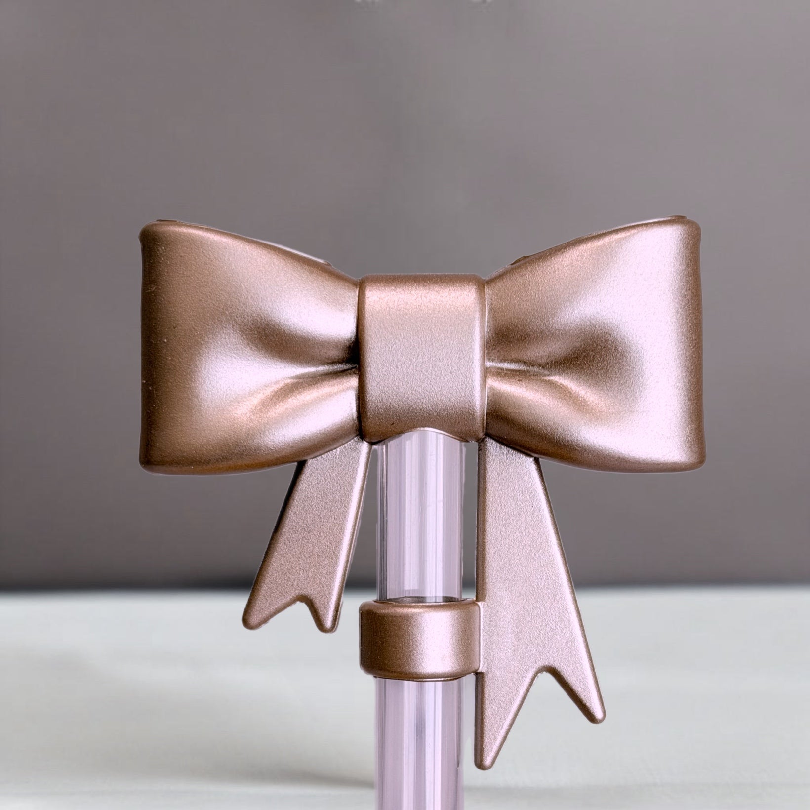 Metallic Rose Gold Shimmer 3D Bow Straw Topper | Fits 10mm Straws 