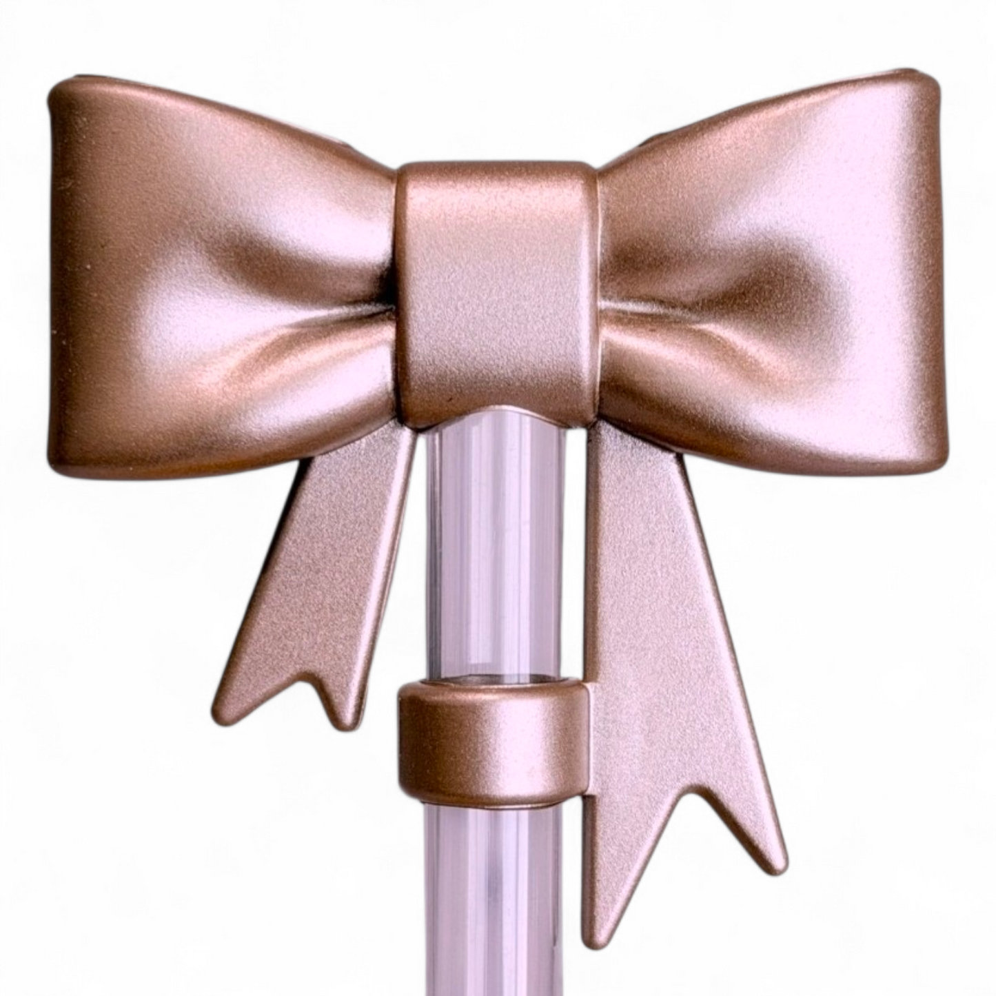 Metallic Rose Gold Shimmer 3D Bow Straw Topper | Fits 10mm Straws 