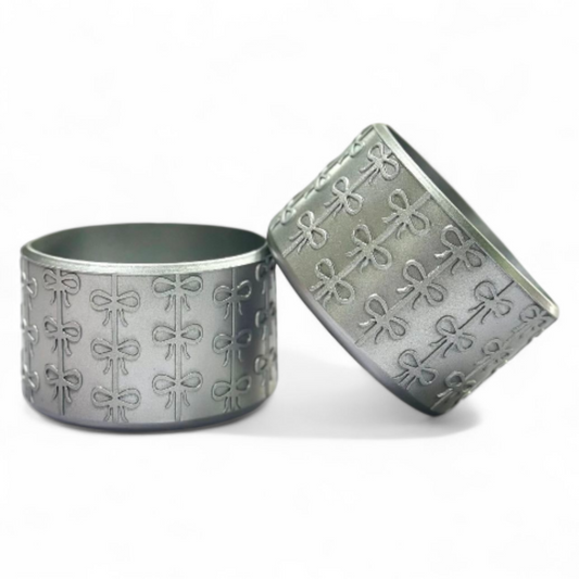 Metallic Silver Shimmer Coquette Bow Silicone Tumbler Boot  | Tumbler Sleeve 