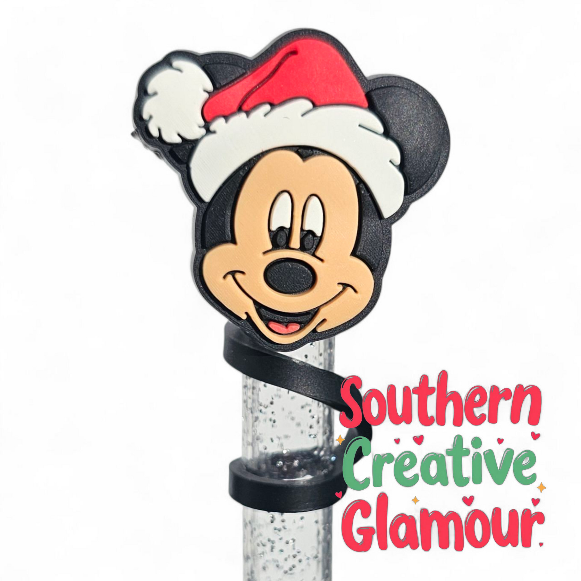 Christmas Friends Mickey Mouse Inspired 10mm Silicone Straw Toppers | Straw Covers by Southern Creative Glamour 