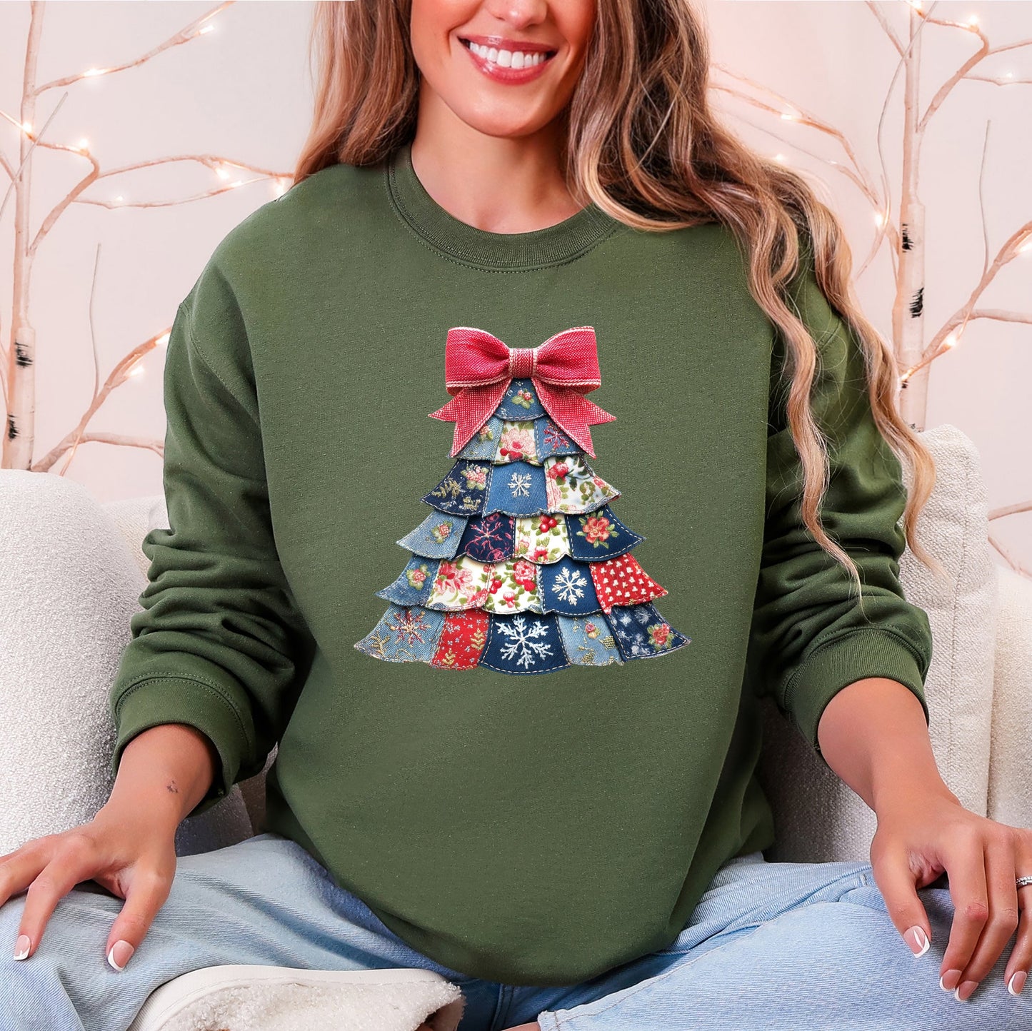 Military green Christmas, Sewing, Faux Quilt, Cute, Santa Sweatshirt